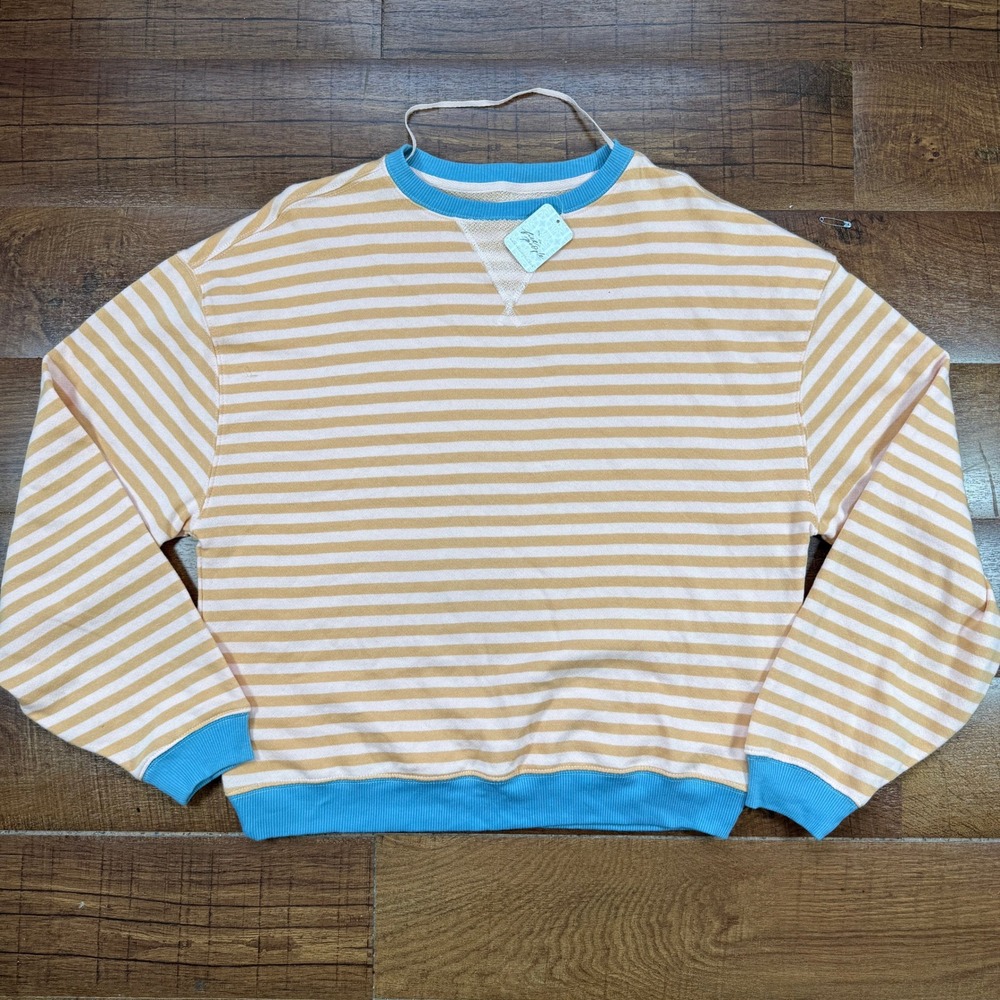 NWT We The Free People Sweatshirt Womens XS Latte Combo Striped Oversized Crew